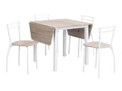 Ensemble Table + 4 Chaises En MDF Et Métal - Naturel Et Blanc - MAEWIN -Deco.fr Soldes Boutique ensemble table et chaise 12307399