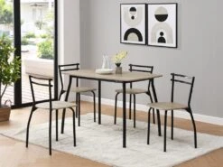 Ensemble Table + 4 Chaises En MDF Et Métal - Naturel Et Noir - FELONA