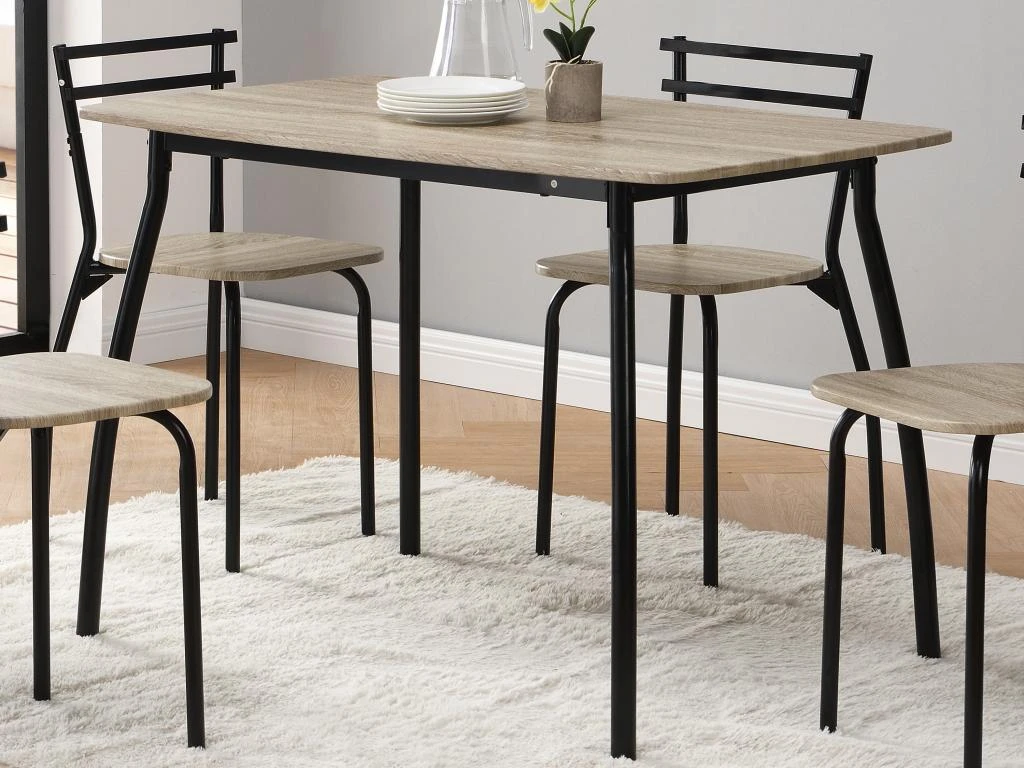 Ensemble Table + 4 Chaises En MDF Et Métal - Naturel Et Noir - FELONA 2 Ensemble Table + 4 Chaises En MDF Et Métal - Naturel Et Noir - FELONA – Image 2