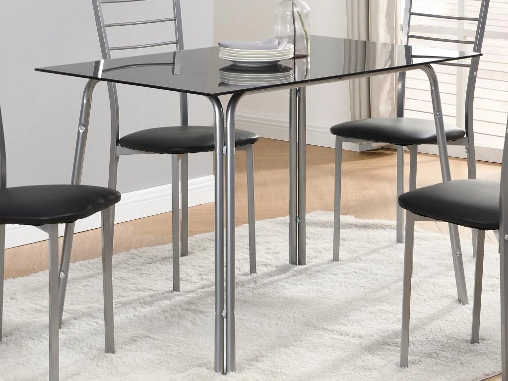 Ensemble Table + 4 Chaises - Noir Et Chromé - VILIARI 2 Ensemble Table + 4 Chaises - Noir Et Chromé - VILIARI – Image 2