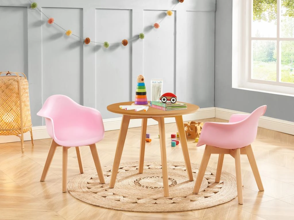 Ensemble Table Enfant LOULOUNE + 2 Chaises POUPINETTE - Naturel Et Rose 1 Ensemble Table Enfant LOULOUNE + 2 Chaises POUPINETTE - Naturel Et Rose