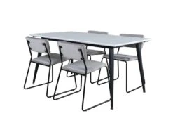 Jimmy150 Ensemble Table, Table Extensible Longueur Cm150 / 240 Blanc Et 4 Kenth Chaises Velours Gris.
