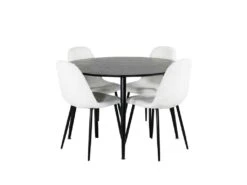 DippØ115BLBL Ensemble Table, Table Noir Et 4 Polar Fluff Chaises Teddy Blanc.