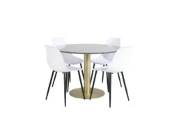 EstelleØ106BLBR Ensemble Table, Table Noir, Marbre Et 4 Polar Chaises Blanc.