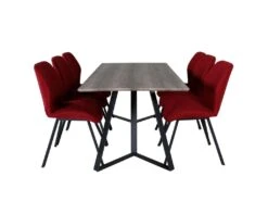 MarinaGRBL Ensemble Table, Table El Bois Décor Gris Et 6 Gemma Chaises Rouge.