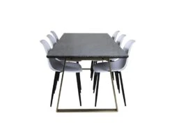 EstelleBLBR Ensemble Table, Table Noir, Marbre Et 6 Polar Chaises Blanc.