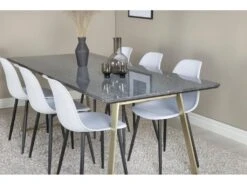 EstelleBLBR Ensemble Table, Table Noir, Marbre Et 6 Polar Chaises Blanc. -Deco.fr Soldes Boutique ensemble table et chaise 22191851