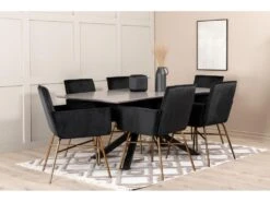 PiazzaGRBL Ensemble Table, Table Gris Et 6 Pippi Chaises Velours Noir. -Deco.fr Soldes Boutique ensemble table et chaise 22192995
