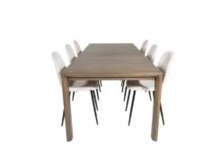 SliderOS Ensemble Table, Table Extensible Longueur Cm170 / 250 Enfumé Chêne Et 6 Polar Chaises Velours Beige.