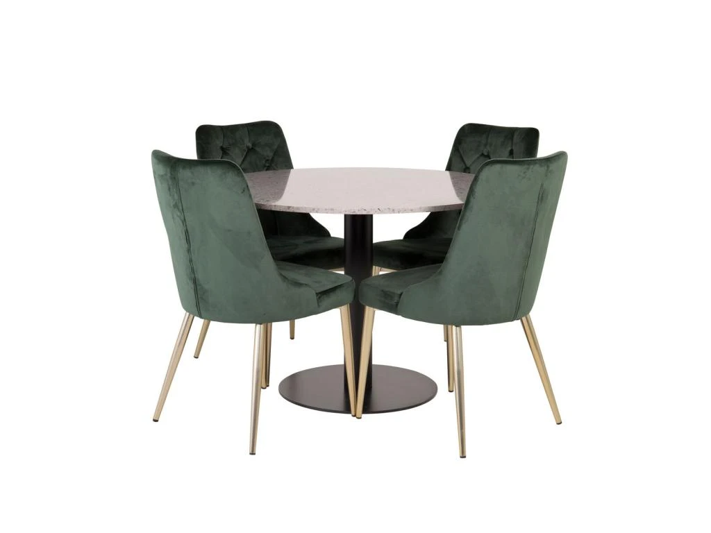 RazziaGR Ensemble Table, Table Terrazzo Gris Et 4 Velvet Deluxe Chaises Velours Vert, Laiton Décor. 2 RazziaGR Ensemble Table, Table Terrazzo Gris Et 4 Velvet Deluxe Chaises Velours Vert, Laiton Décor. – Image 2