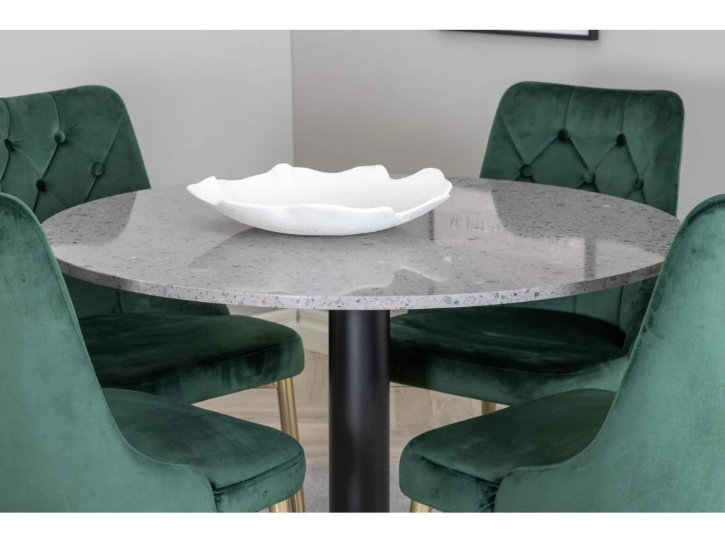 RazziaGR Ensemble Table, Table Terrazzo Gris Et 4 Velvet Deluxe Chaises Velours Vert, Laiton Décor. 5 RazziaGR Ensemble Table, Table Terrazzo Gris Et 4 Velvet Deluxe Chaises Velours Vert, Laiton Décor. – Image 5