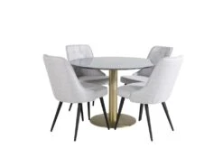 EstelleØ106BLBR Ensemble Table, Table Noir, Marbre Et 4 Velvet Deluxe Chaises Grisclair, Noir.