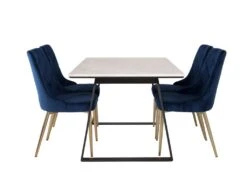 Estelle Ensemble Table, Table Marbre Blanc Et 4 Velvet Deluxe Chaises Velours Bleu, Laiton Décor. -Deco.fr Soldes Boutique ensemble table et chaise 22197405