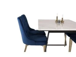 Estelle Ensemble Table, Table Marbre Blanc Et 4 Velvet Deluxe Chaises Velours Bleu, Laiton Décor. -Deco.fr Soldes Boutique ensemble table et chaise 22197407