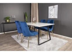 Estelle Ensemble Table, Table Marbre Blanc Et 4 Velvet Deluxe Chaises Velours Bleu, Laiton Décor. -Deco.fr Soldes Boutique ensemble table et chaise 22197409
