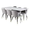 Polar180X90WHWH Ensemble Table, Table Blanc Et 6 Velvet Chaises Velours Grisclair.