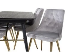Gold Ensemble Table, Table Extensible Longueur Cm180 / 220 Noir Et 6 Velvet Deluxe Chaises Velours Grisclair, Laiton Décor. -Deco.fr Soldes Boutique ensemble table et chaise 22198137