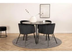 DippØ115BLBL Ensemble Table, Table Noir Et 4 Berit Chaises Velours Noir.