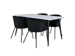 Jimmy150 Ensemble Table, Table Extensible Longueur Cm150 / 240 Blanc Et 4 Berit Chaises Velours Noir.