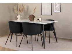 Jimmy150 Ensemble Table, Table Extensible Longueur Cm150 / 240 Blanc Et 4 Berit Chaises Velours Noir. -Deco.fr Soldes Boutique ensemble table et chaise 22198379