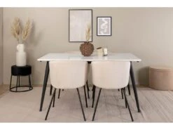Jimmy150 Ensemble Table, Table Extensible Longueur Cm150 / 240 Blanc Et 4 Berit Chaises Velours Beige. -Deco.fr Soldes Boutique ensemble table et chaise 22198475