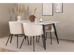 Jimmy150 Ensemble Table, Table Extensible Longueur Cm150 / 240 Blanc Et 4 Berit Chaises Velours Beige. -Deco.fr Soldes Boutique ensemble table et chaise 22198477