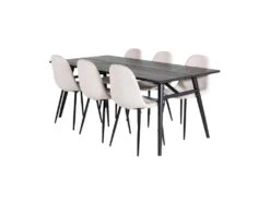 Sleek Ensemble Table, Table Extensible Longueur Cm195 / 280 Noir Et 6 Polar Chaises Velours Beige.
