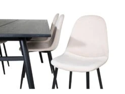 Sleek Ensemble Table, Table Extensible Longueur Cm195 / 280 Noir Et 6 Polar Chaises Velours Beige. -Deco.fr Soldes Boutique ensemble table et chaise 22199149