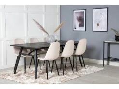 Sleek Ensemble Table, Table Extensible Longueur Cm195 / 280 Noir Et 6 Polar Chaises Velours Beige. -Deco.fr Soldes Boutique ensemble table et chaise 22199151