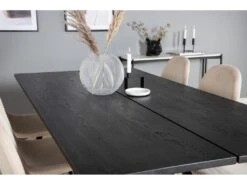 Sleek Ensemble Table, Table Extensible Longueur Cm195 / 280 Noir Et 6 Polar Chaises Velours Beige. -Deco.fr Soldes Boutique ensemble table et chaise 22199155