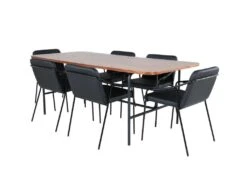 UnoWA Ensemble Table, Table Noyer Décor Et 6 Tvist Chaises Similicuir PU Noir.