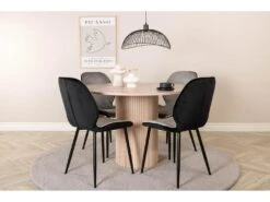 BiancaROWW Ensemble Table, Table Chêne Plaqué Blanc Washed Et 4 Emma Chaises Velours Gris,noir. -Deco.fr Soldes Boutique ensemble table et chaise 22199537