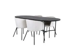 Skate Ensemble Table, Table Noir Et 4 Berit Chaises Velours Beige.