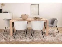 SliderWW Ensemble Table, Table Extensible Longueur Cm170 / 250 Chêne Blanc Washeded Et 6 Berit Chaises Velours Gris. -Deco.fr Soldes Boutique ensemble table et chaise 22200565