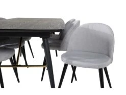 Gold Ensemble Table, Table Extensible Longueur Cm180 / 220 Noir Et 6 Velvet Chaises Velours Côtelé Grisclair, Noir. -Deco.fr Soldes Boutique ensemble table et chaise 22202089