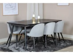 Gold Ensemble Table, Table Extensible Longueur Cm180 / 220 Noir Et 6 Velvet Chaises Velours Côtelé Grisclair, Noir. -Deco.fr Soldes Boutique ensemble table et chaise 22202091