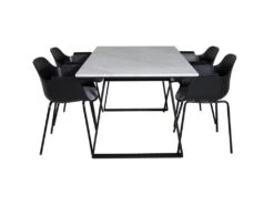 Estelle Ensemble Table, Table Marbre Blanc Et 4 Comfort Chaises Noir.