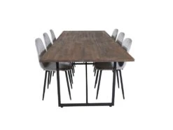 Padang Ensemble Table, Table Teck Et 6 Polar Diamond Chaises Velours Gris.
