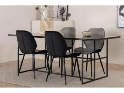Leif Ensemble Table, Table Enfumé Verre Et 4 Emma Chaises Velours Gris,noir. -Deco.fr Soldes Boutique ensemble table et chaise 22203653