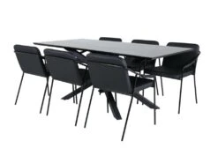 PiazzaBLBL Ensemble Table, Table Noir Et 6 Tvist Chaises Similicuir PU Noir.
