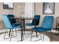 DippØ115BLBL Ensemble Table, Table Noir Et 4 Muce Chaises Velours Bleu. -Deco.fr Soldes Boutique ensemble table et chaise 22203915