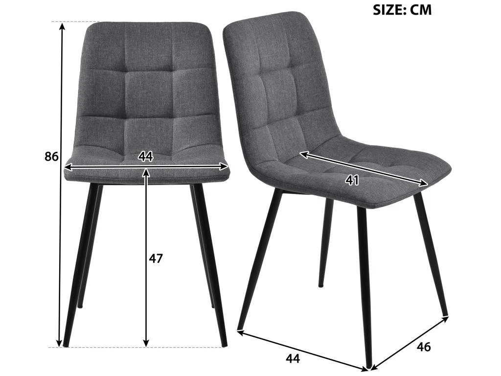 Ensemble Table Et 4 Chaises - Table Noire 117x68cm - Structure En Métal - Chaise En Lin Gris 3 Ensemble Table Et 4 Chaises - Table Noire 117x68cm - Structure En Métal - Chaise En Lin Gris – Image 3