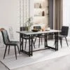 Ensemble Table Et 4 Chaises - Table Noire 140x80cm - Structure En Métal - Chaise En Lin Gris -Deco.fr Soldes Boutique ensemble table et chaise 22720795