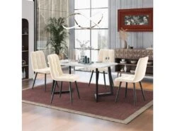 Ensemble Table Et 4 Chaises - Table Noire 117x68cm - Structure En Métal - Chaise En Velours Beige -Deco.fr Soldes Boutique ensemble table et chaise 22720823