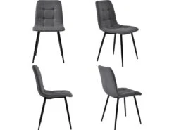 Ensemble Table Et 4 Chaises - Table Noire 120x70cm - Structure En Métal - Chaise En Lin Gris -Deco.fr Soldes Boutique ensemble table et chaise 22720941