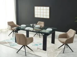 Ensemble Table LUBANA + 4 Chaise MUSE - Noir Et Beige
