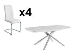Ensemble Table CAMELIA + 4 Chaises PAULINE - Blanc