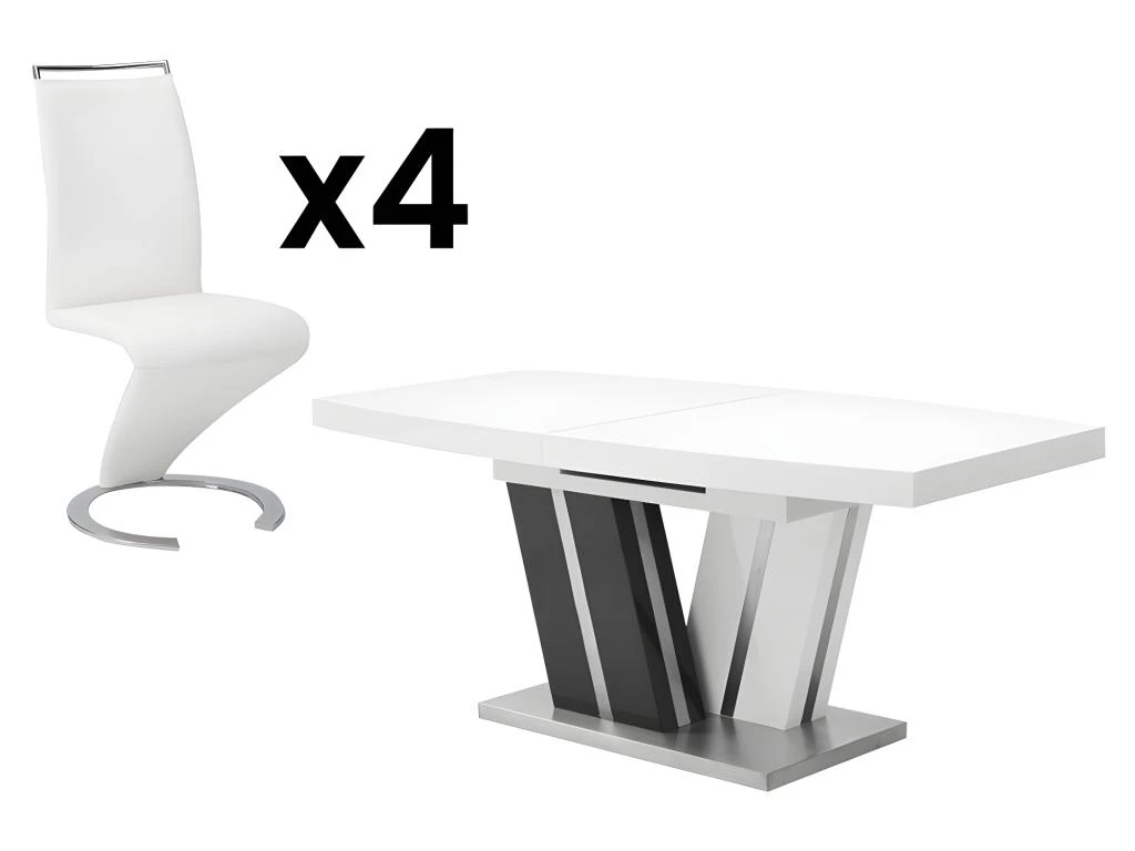 Ensemble Table NOAMI + 4 Chaises TWIZY - Blanc Et Gris 2 Ensemble Table NOAMI + 4 Chaises TWIZY - Blanc Et Gris – Image 2