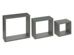 Lot De 3 Étagères Murales Flottantes Cubes Coloris Vert De Gris Fixations Invisibles