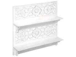 Étagère Murale En Bois Blanc Sculpté Aspect Vieilli 58 X 61 Cm